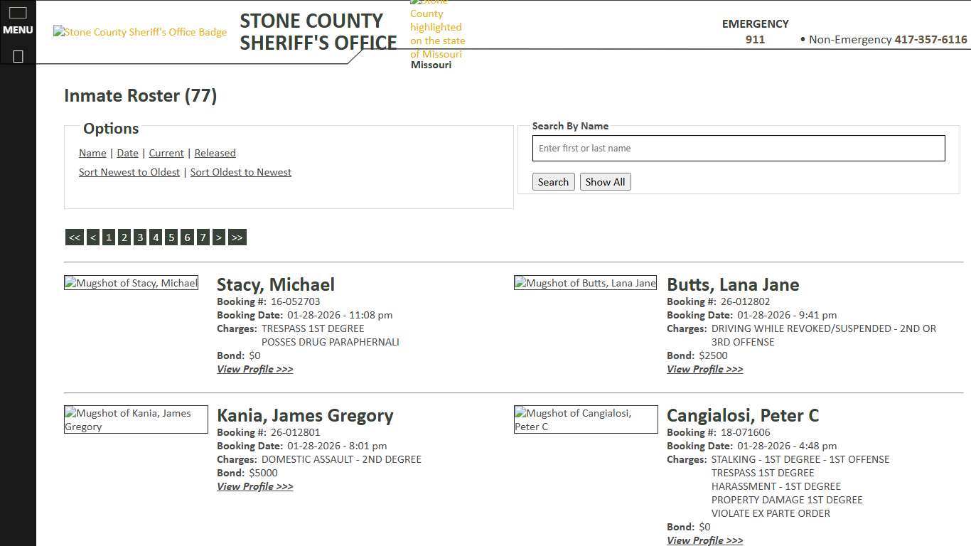 Inmate Roster - Current Inmates Booking Date Descending - Stone County Sheriff MO